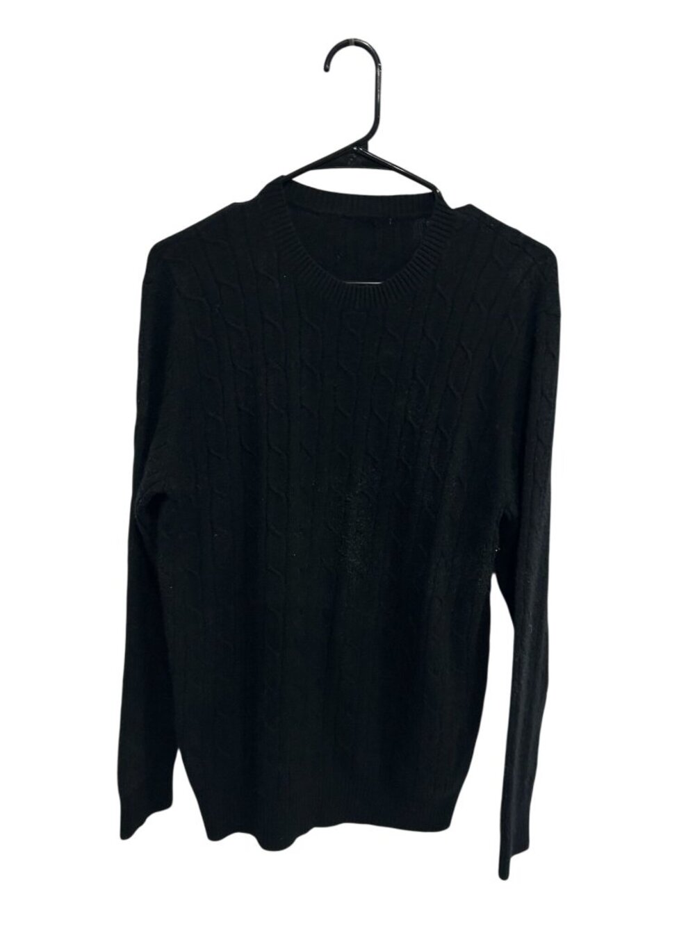 Medium Black Cable Knit Long Sleeve Crew Neck Pullover Sweater Cozy Minimalist